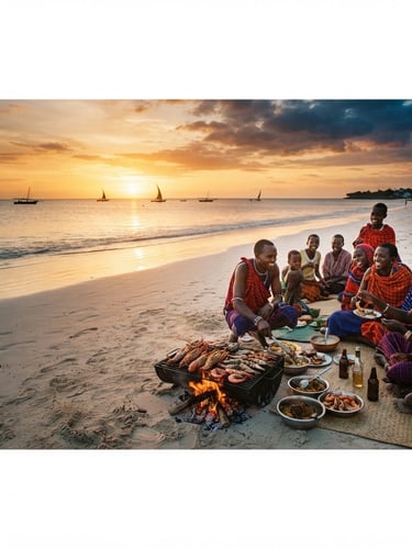 Warm editorial photography of a golden-hour sunset over the Indian Ocean, rich saturated blue and orange tones, clean wide horizon, negative space on the left.