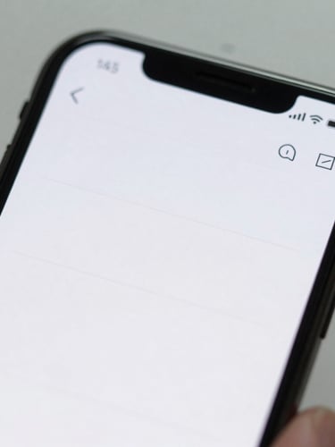 Macro close-up of a clean mobile application interface on a device held in hand, bright natural daylight with subtle cool undertones, minimalist tech aesthetic, sharp focus, 35mm lens