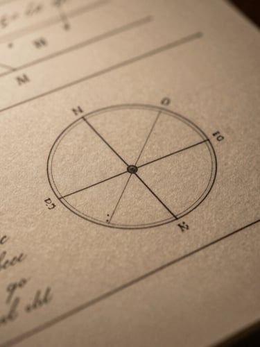 Macro shot of ink-on-paper calculations and astronomical coordinates written in elegant script, low-key warm lighting, rich paper textures
