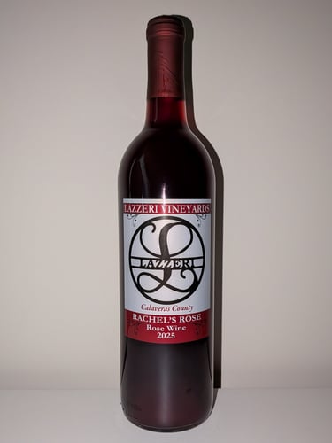 A single bottle of light red wine labeled "Rachel's Rose"