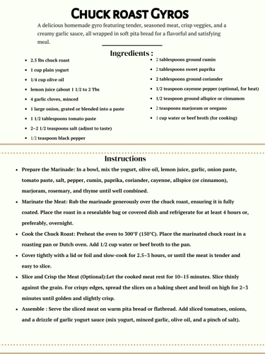 chuck roast gyro recipe card