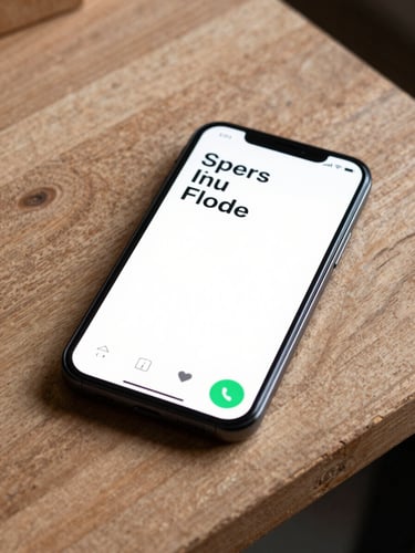 Crisp editorial photo of a physical phone resting on a raw wooden workbench, showing a minimalist wood-carving app with clean monospace typography.