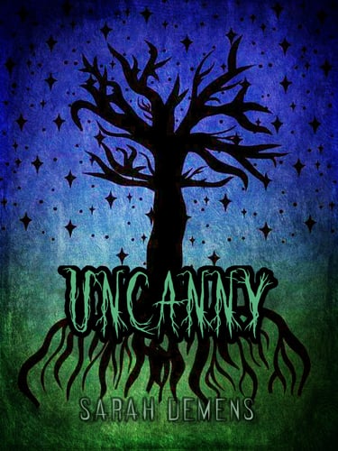 Dead tree with many roots, stars in sky