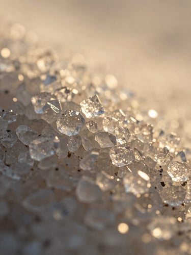 Extreme macro close-up of raw sugar crystals, sharp golden hour lighting, high contrast textures.