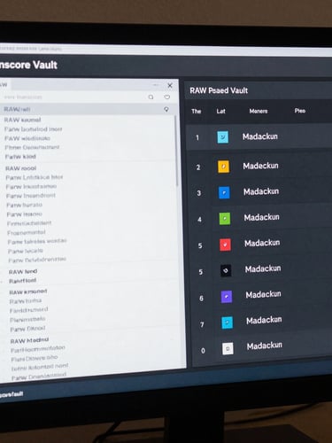High-fidelity UI screenshot of the wissenscore Vault structure, displaying RAW read-only files on the left and structured Markdown outputs on the right, cool technical lighting.