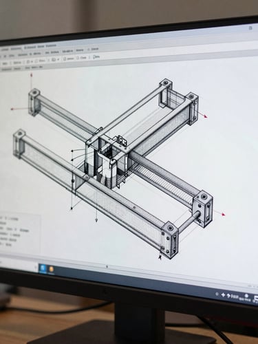 A close-up of a high-resolution CAD drawing on a professional monitor, displaying complex structural calculations and steel joint details, clean studio lighting