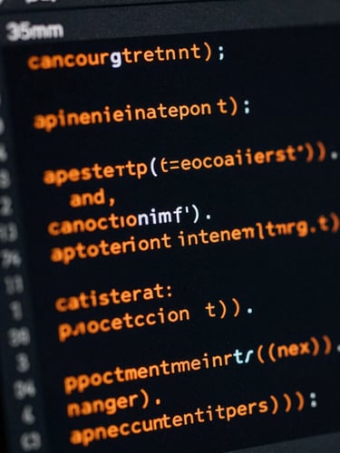 Macro shot of clean code optimization on a dark screen with subtle orange neon glow, technical interface, high-contrast, 35mm