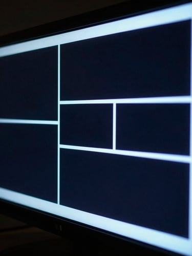 Cinematic high-contrast close-up of a professional television broadcast monitor glowing with cool blue backlights in a dark studio setting, 35mm film style.