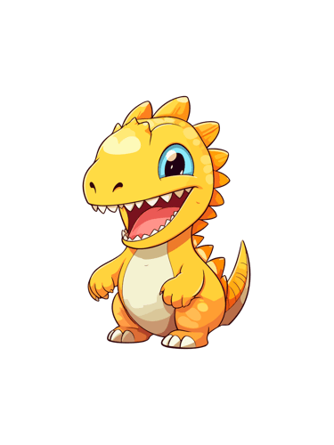 Illustrazione di un piccolo dinosauro arancione sorridente in stile cartone animato, pensato per contenuti dedicati ai bambin
