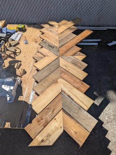 Wooden boards making a chevron pattern