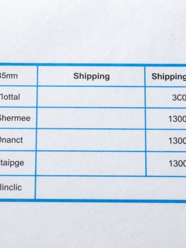 Macro close-up of a physical shipping invoice with digital overlay showing blue bounding boxes, OCR text extraction, high-key studio lighting, clinical silver background