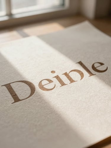 Tactile flat-lay of heavy debossed cotton paper stock, elegant typography, warm mocha and soft cream tones, delicate directional window light, shallow depth of field