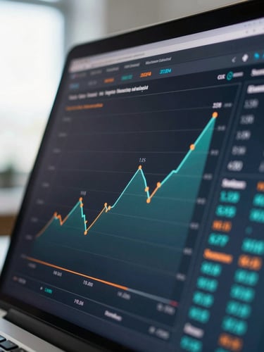 Macro close-up of a high-contrast marketing analytics dashboard on a dark screen, crisp teal and orange data lines, shallow depth of field