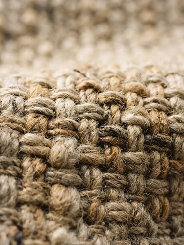 Tight macro crop of raw linen fabric weave, showing thick-gauge yarn and rich organic texture under soft morning window light, warm earth tones, 35mm