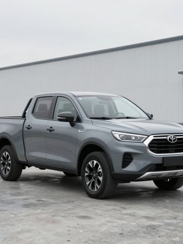 A clean modern slate-gray utility truck parked on a polished concrete bay inside a minimalist warehouse, crisp overcast daylight, sharp 50mm lens focus