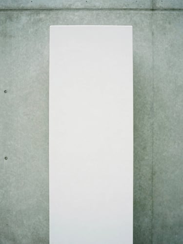 A tall, monolithic white rectangular planter showcasing its flawless matte texture against a raw concrete wall, soft overcast daylight, architectural 35mm photography