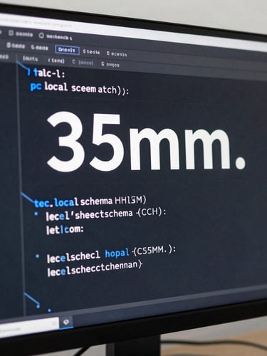 Close-up macro shot of clean HTML code with structured local schema displayed on a high-contrast monitor in a modern Austin workspace, crisp studio lighting, 35mm.