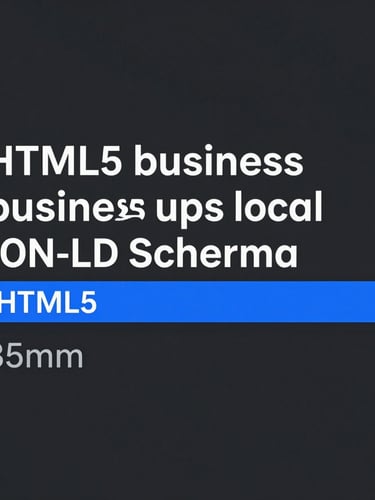 High-resolution screenshot of clean, structured HTML5 markup with local business JSON-LD schema highlighted, crisp studio lighting, high contrast