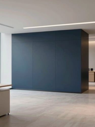 Modern clean office interior with architectural details of modern business centers, soft diffused natural daylight, clean composition with negative space