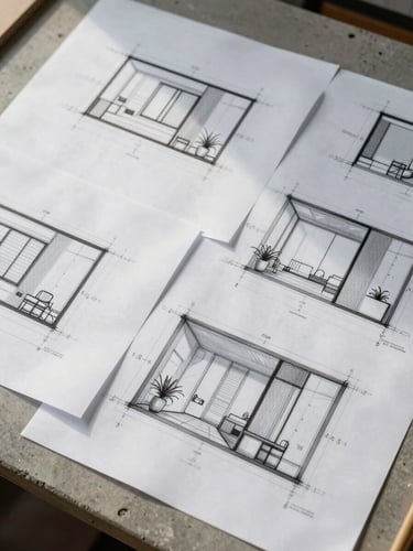 Close-up overhead view of hand-drawn architectural section drawings and structural plans spread across a concrete worktable, multiple layers of tracing paper overlapping — engineering annotations visible alongside interior elevation sketches, north-facing studio daylight casting soft even shadows across the paper surface