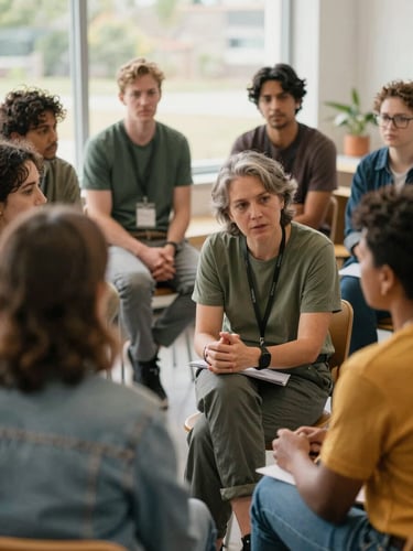 A group of community leaders and residents engaged in a lively discussion, planning a local development project, diverse ages and backgrounds, soft natural daylight, rich organic tones, authentic human interaction, medium depth of field, 35mm lens