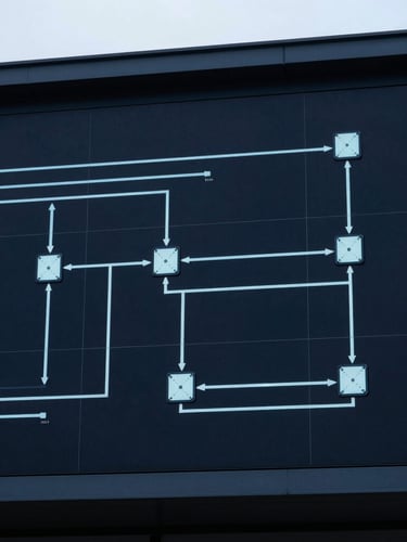 A close-up of a modern industrial telemetry screen showing complex routing vectors, cool blue tone, high-contrast architectural framing