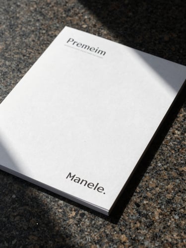 Close-up of premium corporate stationery on a textured dark granite surface, sharp architectural shadows, minimalist branding layout, elegant typography.