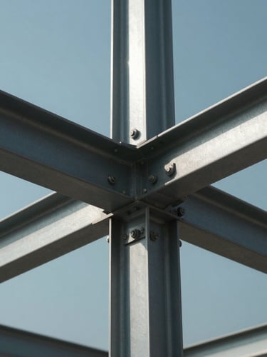 Extreme close-up of a structural steel glass facade node, sharp architectural shadows, harsh direct sunlight, technical minimalism, perspective corrected.