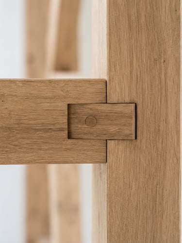 Macro close-up of premium oak timber joint, showcasing seamless millimeter-precise carpentry, bright natural Scandinavian daylight, architectural focus, 35mm lens