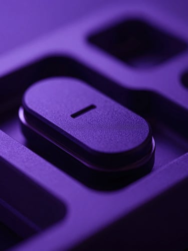 Macro close-up of a secure hardware security module, cool studio lighting with precise violet and deep indigo backlighting, sharp focus, medium format architectural geometry.