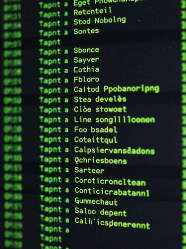 Macro shot of a dark terminal interface displaying active server logs, crisp neon green text, high-contrast digital execution, 21:9 framing