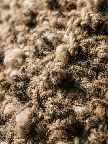 Portrait orientation, tight macro shot of coarse raw wool and linen fiber weaves, low-angle afternoon window light casting deep shadows, warm earthy tones, 35mm lens.