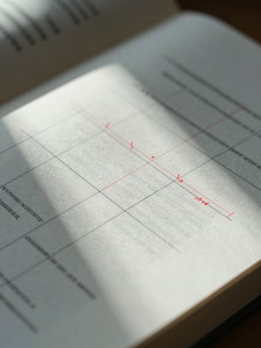 Macro close-up of physical book proofs with detailed editorial markups in red ink, crisp paper texture, cool diffused daylight casting sharp shadows across the layout grid.