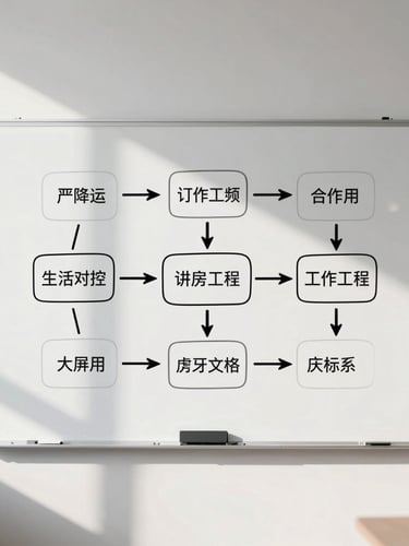A bright, modern office interior with a physical whiteboard displaying a clean workflow diagram, natural daylight casting soft shadows, structured composition, sharp focus.