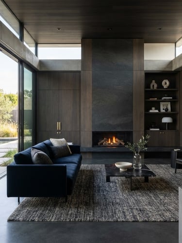 Premium architectural photography of a completed high-end minimalist residence, crisp natural daylight, sharp focus, 35mm lens