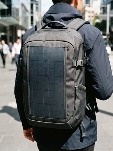 mochila solar en plano cercano