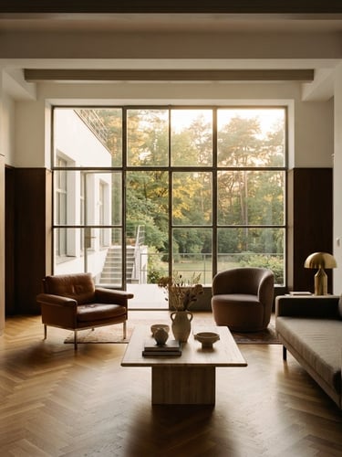 Elegant architectural photograph of a historic Czech villa in Jevany, soft golden hour daylight, clean lines, 35mm lens.