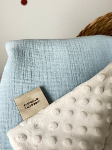 baltas su mėlynu pledukas