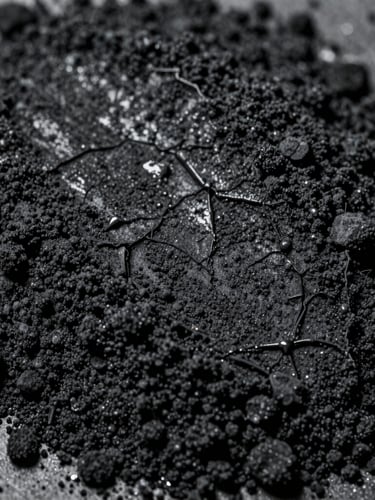 Extreme macro close-up of a heavy black wrinkle powder coat texture, highlighting the rugged, non-reflective surface under sharp workshop lighting.