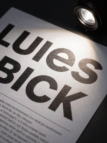 Tight crop of a printed campaign layout flat on a dark studio surface, bold typography visible on the print, studio strobe rim light catching the paper edge, shot from directly above