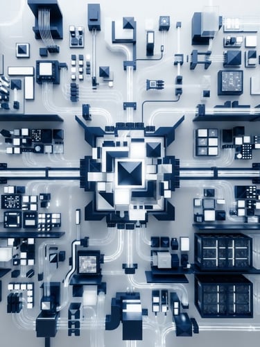 Abstract code architecture diagram showing clean, structured data pathways in deep navy blue and crisp white, high-key studio lighting, sharp focus, 35mm