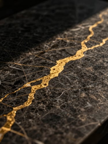 Extreme macro close-up of dark premium marble with gold veins, dramatic side lighting, high contrast, cinematic texture.