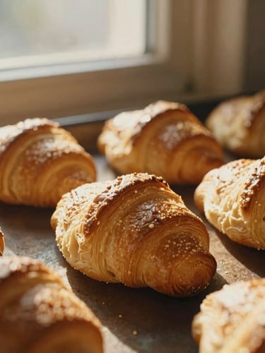 Close-up of golden-brown conchas fresh from the oven showing distinct textures, warm natural golden-hour sunlight streaming through a window, 35mm film