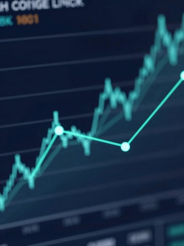 Macro close-up of a digital financial chart with sharp teal lines, dark navy background, technical terminal interface, depth of field