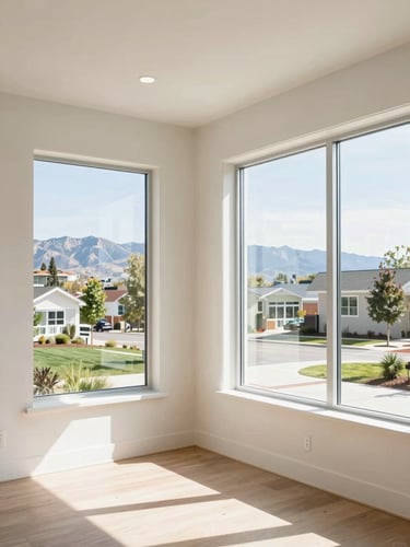 Bright modern residential interior in Cherry Creek, natural light streaming through large windows, clean architectural lines