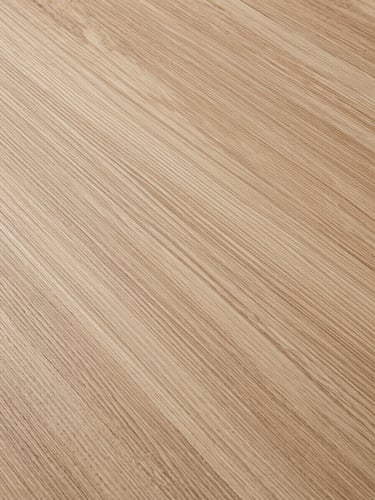 Extreme close-up of a quartersawn white oak surface under cool studio strobe, medullary rays catching light at an oblique angle, grain lines running parallel across the full frame, no hands or tools, pure material documentation