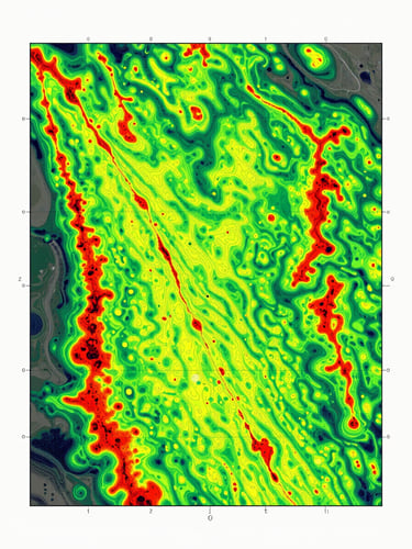 Vibrant self-illuminated neon green and red spectral curve heatmap showing vegetation health index, technical orthographic chart, 70mm.