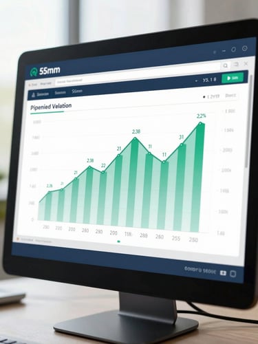 Close-up of a professional analytical dashboard displaying pipeline velocity metrics, bright natural office daylight, clean navy and emerald tones, 35mm