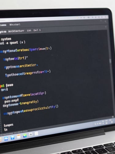 A high-contrast, close-up photograph of a clean code editor displaying system architecture configurations, bright neutral daylight, cool gray tones, shallow depth of field.