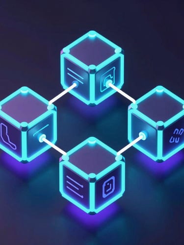 Isometric technical diagram of 3D geometric nodes representing digital identity protocols, high-fidelity 3d render, dark ambient background, neon cyan and violet volumetric lighting, octane render
